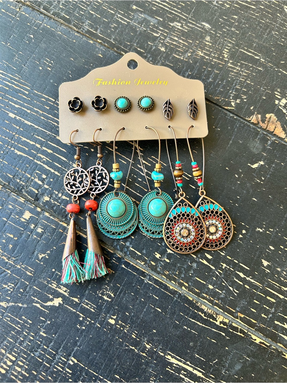 Fashion Jewelry Turquoise and Antique Gold Earring Set - Mixed Styles